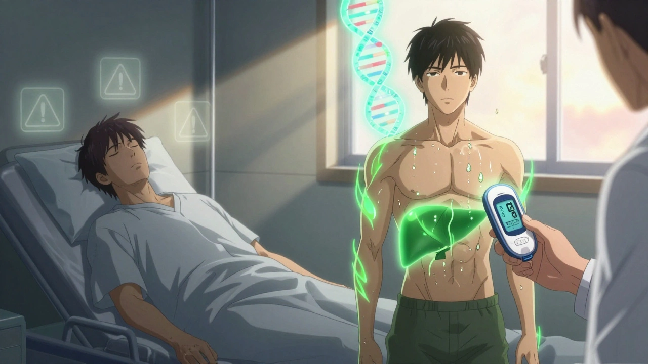 Two patients side by side: one collapsing silently, the other alert with glowing health signals, symbolizing safer beta-blocker choice.