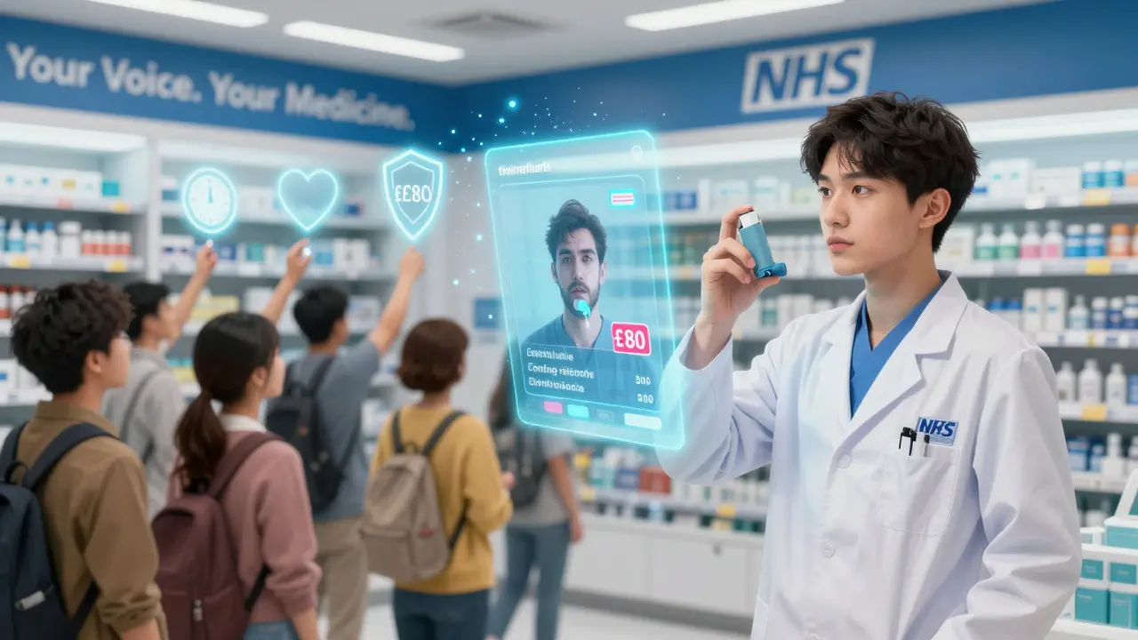 A pharmacist projects a TikTok-style educational video showing cost savings of generic medication for patients.